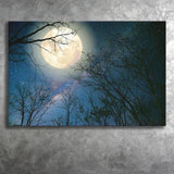 Full Moon And Old Tree On A Starry Night Canvas Prints Wall Art - Painting Canvas, Wall Decor, Home Decor, Prints for Sale