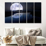 Full Moon In A Beach 5 Pieces B Canvas Prints Wall Art - Painting Canvas, Multi Panels,5 Panel, Wall Decor