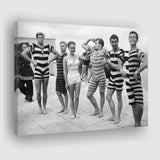 Funny Boys Flexing Muscles On The Beach Swimsuit Black And White Print, 1950'S Canvas Prints Wall Art Home Decor