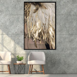 Golden Feathers Framed Canvas Prints Wall Art Home Decor - Painting Canvas,Black Frame, Ready to hang