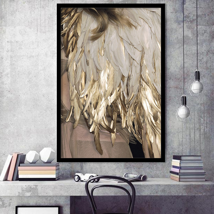Golden Feathers Framed Art Prints Wall Decor - Art Prints, Framed Picture,For Sale, Ready to hang
