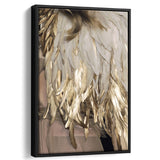 Golden Feathers Framed Canvas Prints Wall Art Home Decor - Painting Canvas,Black Frame, Ready to hang