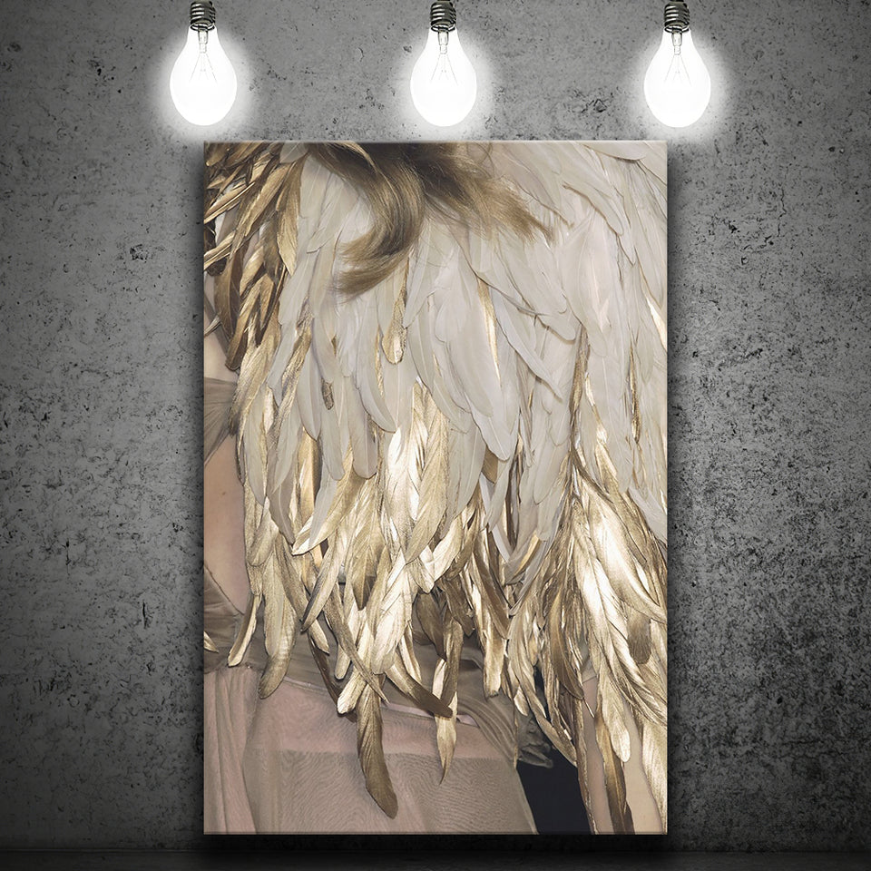 Golden Feathers Canvas Prints Wall Art Home Decor - Painting Canvas,Art Prints, Ready to hang