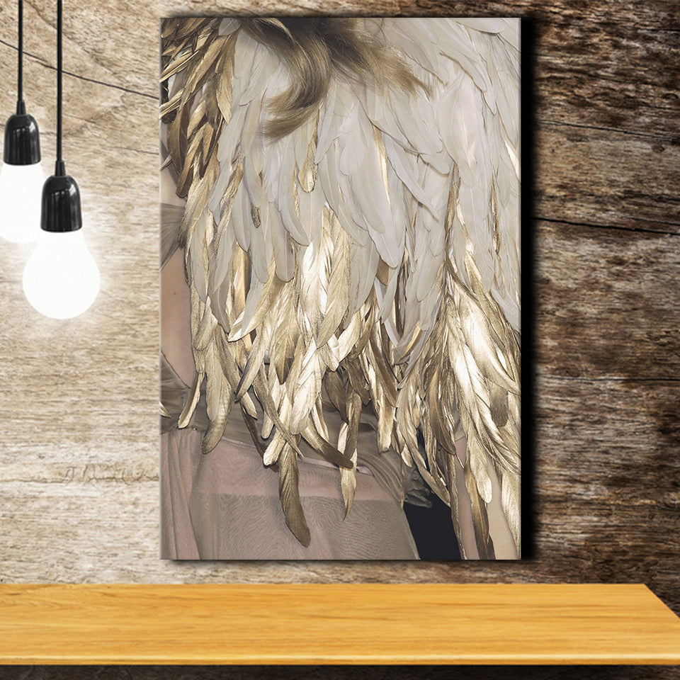 Golden Feathers Canvas Prints Wall Art Home Decor - Painting Canvas,Art Prints, Ready to hang