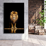 Golden Lion Framed Canvas Prints Wall Art Home Decor - Painting Canvas,Black Frame, Ready to hang