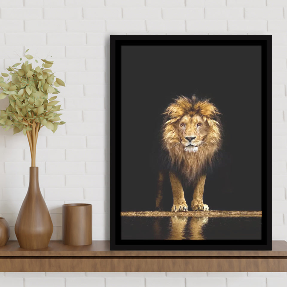 Golden Lion Framed Canvas Prints Wall Art Home Decor - Painting Canvas,Black Frame, Ready to hang