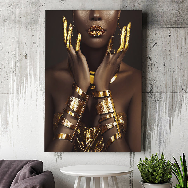 Gold African Woman Canvas Prints Wall Art Home Decor - Painting Canvas,Art Prints, Ready to hang