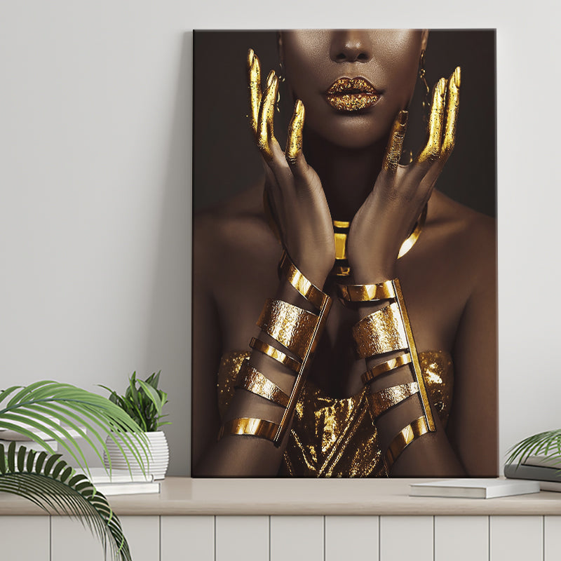 Gold African Woman Canvas Prints Wall Art Home Decor - Painting Canvas,Art Prints, Ready to hang