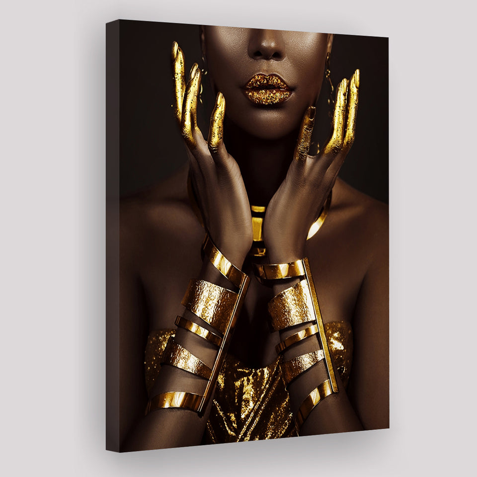 Gold African Woman Canvas Prints Wall Art Home Decor - Painting Canvas,Art Prints, Ready to hang
