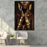 Gold African Woman Framed Canvas Prints Wall Art Home Decor - Painting Canvas,Black Frame, Ready to hang