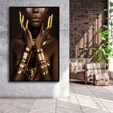 Gold African Woman Framed Canvas Prints Wall Art Home Decor - Painting Canvas,Black Frame, Ready to hang