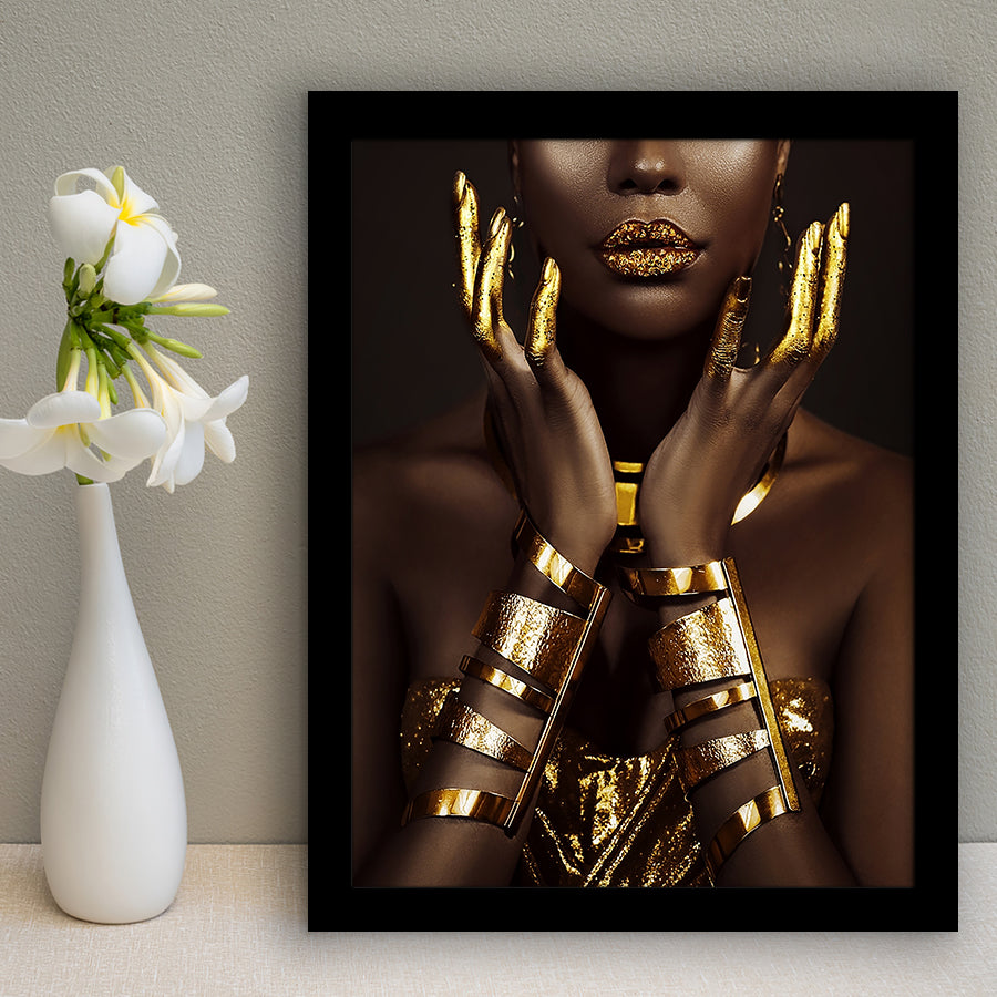 Gold African Woman Framed Art Prints Wall Decor - Art Prints, Framed Picture,For Sale, Ready to hang