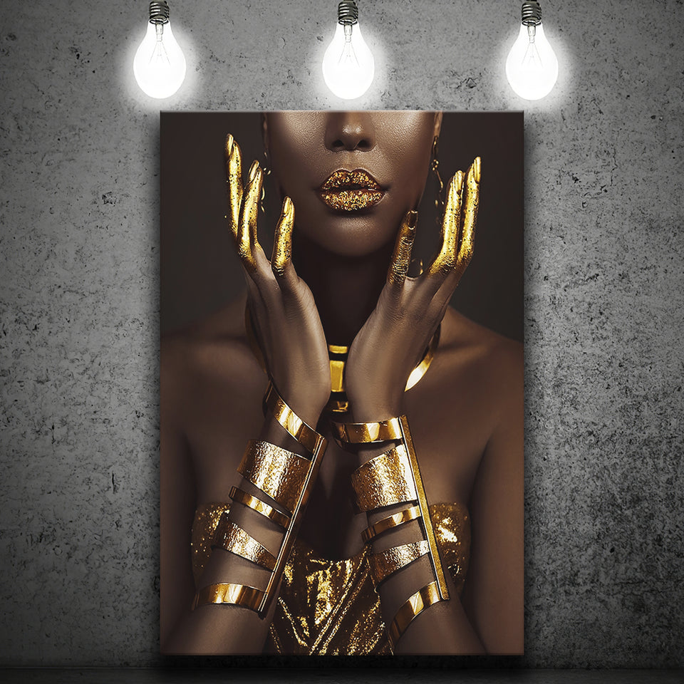 Gold African Woman Canvas Prints Wall Art Home Decor - Painting Canvas,Art Prints, Ready to hang