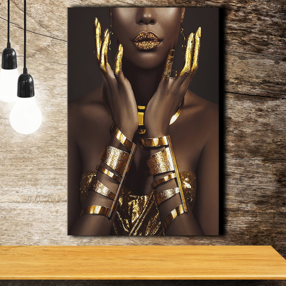 Gold African Woman Canvas Prints Wall Art Home Decor - Painting Canvas,Art Prints, Ready to hang