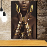 Gold African Woman Canvas Prints Wall Art Home Decor - Painting Canvas,Art Prints, Ready to hang