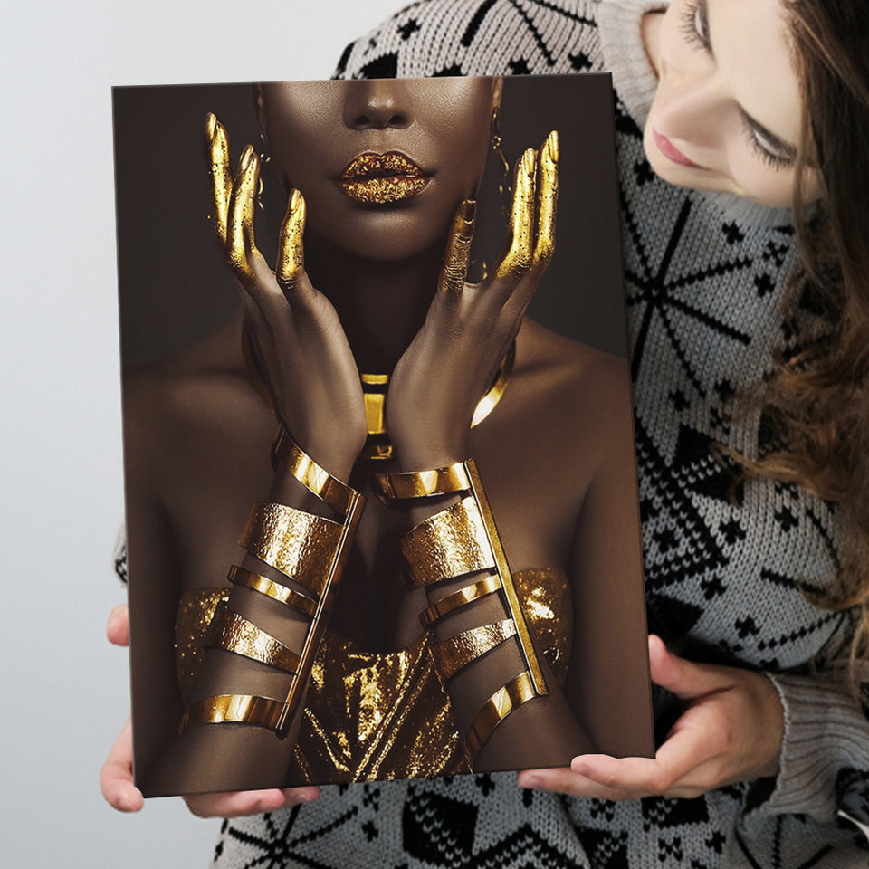 Gold African Woman Canvas Prints Wall Art Home Decor - Painting Canvas,Art Prints, Ready to hang