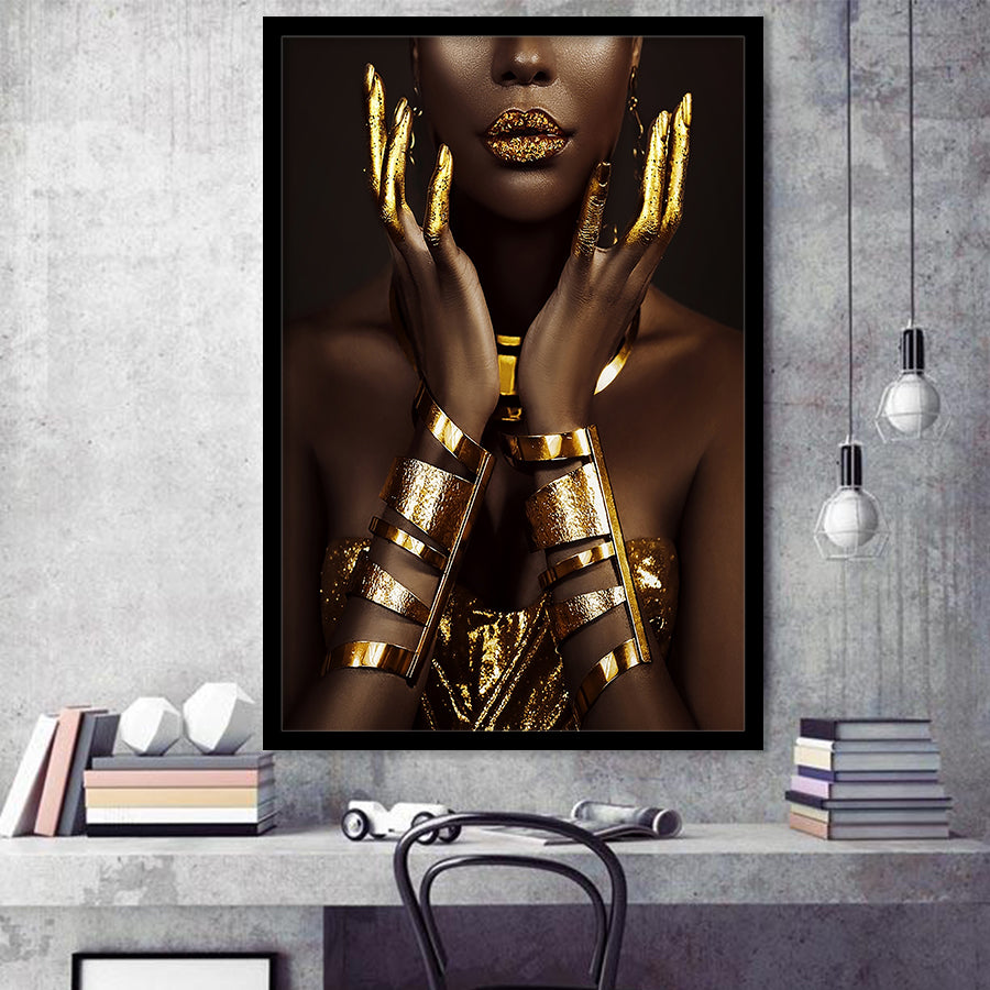 Gold African Woman Framed Art Prints Wall Decor - Art Prints, Framed Picture,For Sale, Ready to hang