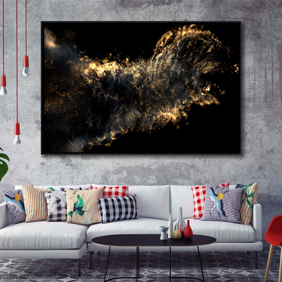 Gold Clash Framed Canvas Prints Wall Art Home Decor - Painting Canvas, Black Frame, Framed Picture