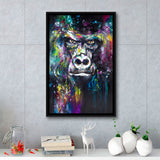 Gorilla V1 oil painting Framed Canvas Prints Wall Art Home Decor - Painting Canvas,Black Frame, Ready to hang