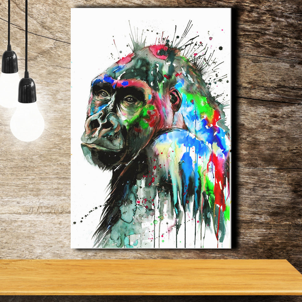 Gorilla Water Colors Canvas Prints Wall Art Decor - Painting Canvas, Home Decor, Art Print, Art For Sale