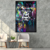 Gorilla V1 oil painting Framed Canvas Prints Wall Art Home Decor - Painting Canvas,Black Frame, Ready to hang