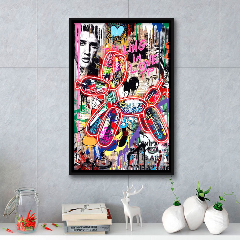 Graffiti Balloon Dog V6 Framed Canvas Prints Wall Art Decor - Painting Canvas, Floating Frame, Framed Picture