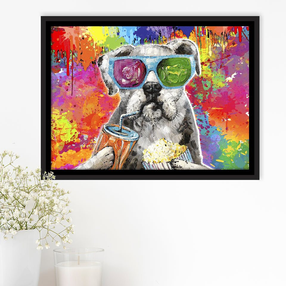 Graffiti Cool Puppy Framed Canvas Prints Wall Art Decor - Painting Canvas, Floating Frame, Framed Picture