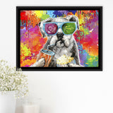 Graffiti Cool Puppy Framed Canvas Prints Wall Art Decor - Painting Canvas, Floating Frame, Framed Picture