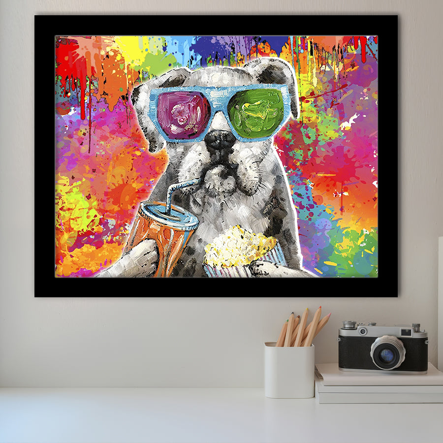 Graffiti Cool Puppy Framed Art Print Wall Decor - Painting Art, Wall Art Decor, Framed Picture, Black Frame