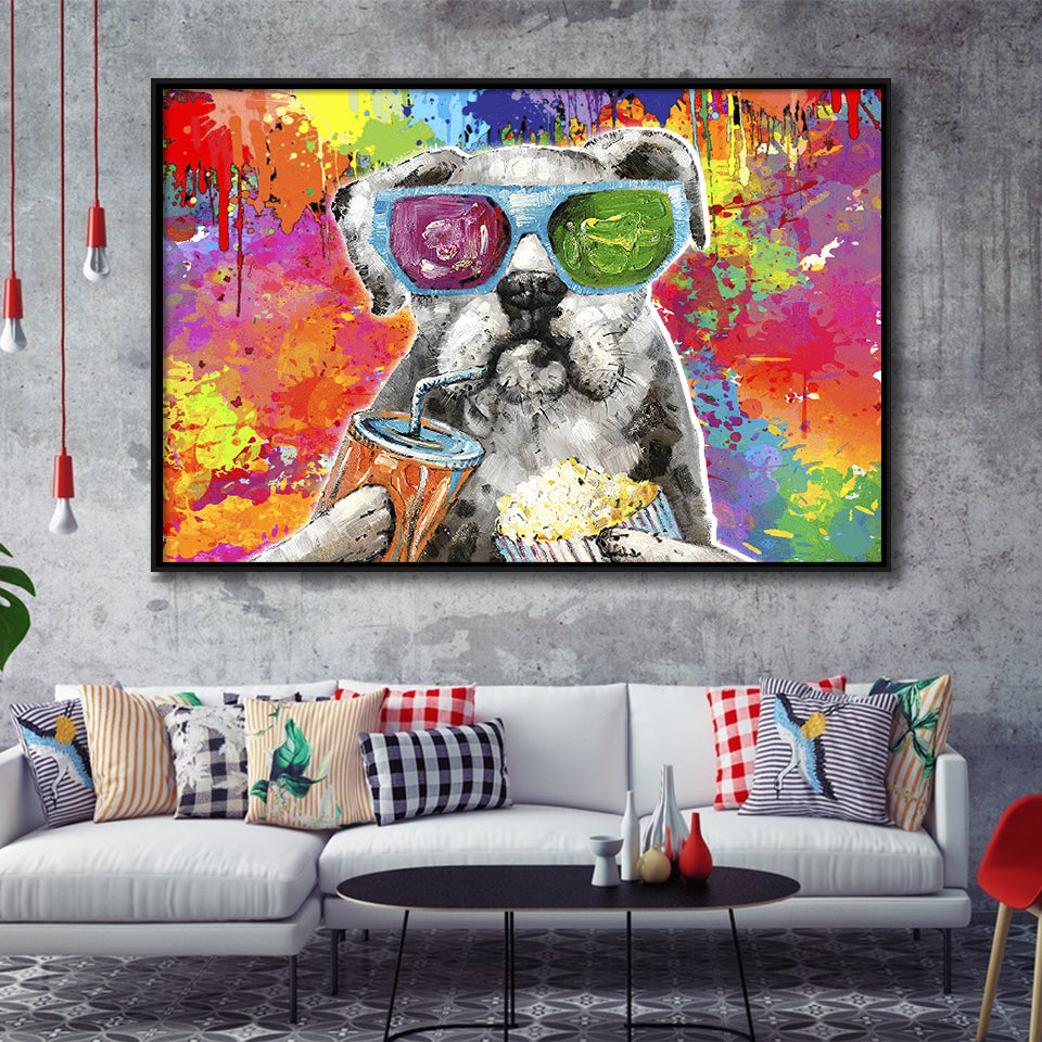 Graffiti Cool Puppy Framed Canvas Prints Wall Art Decor - Painting Canvas, Floating Frame, Framed Picture