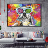 Graffiti Cool Puppy Framed Canvas Prints Wall Art Decor - Painting Canvas, Floating Frame, Framed Picture