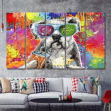 Graffiti Cool Puppy Canvas 5 Piece B Prints Wall Art Decor - Painting Canvas, Multi Panels, Canvas Prints