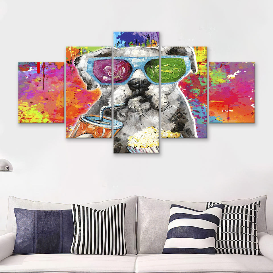 Graffiti Cool Puppy Canvas 5 Pieces Prints Wall Art Decor - Painting Canvas, Multi Panels, Canvas Print