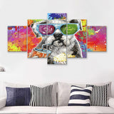 Graffiti Cool Puppy Canvas 5 Pieces Prints Wall Art Decor - Painting Canvas, Multi Panels, Canvas Print