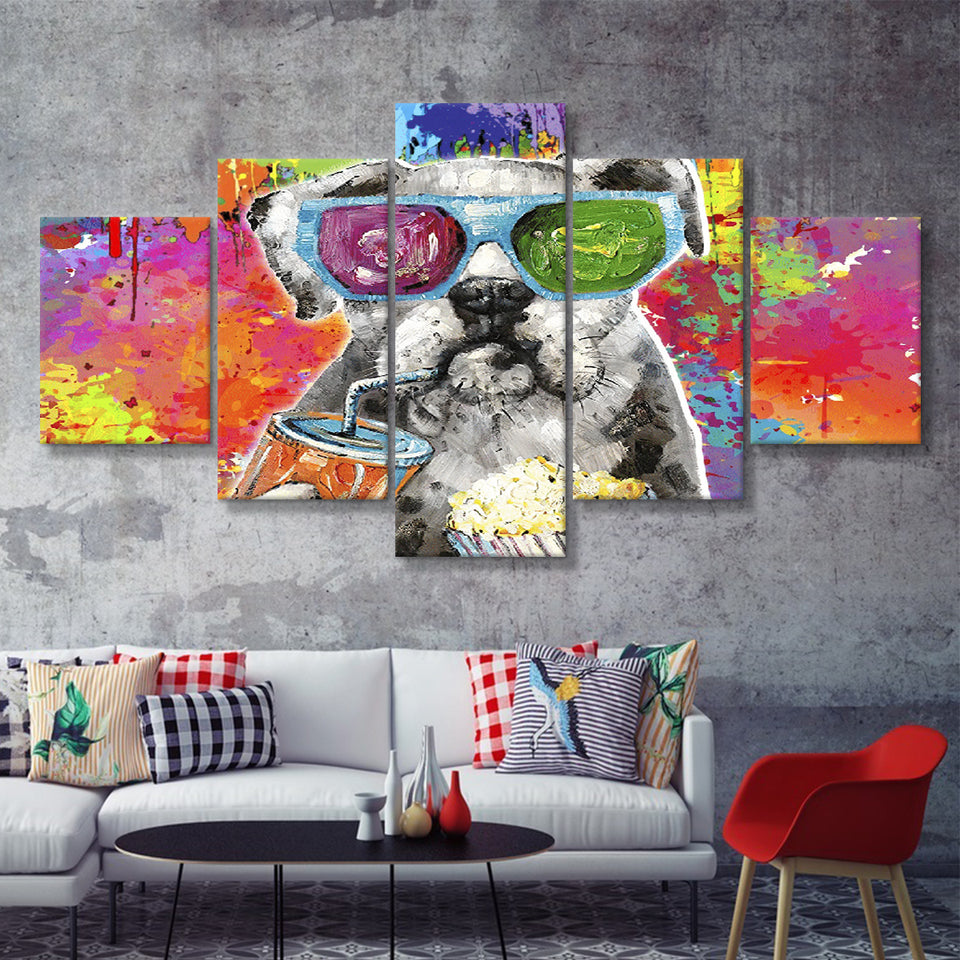 Graffiti Cool Puppy Canvas 5 Pieces Prints Wall Art Decor - Painting Canvas, Multi Panels, Canvas Print