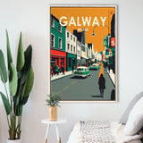 Galway Ireland Retro Art Print, Large Canvas, Framed Canvas Print Wall Art Home Decor, Floating Frame