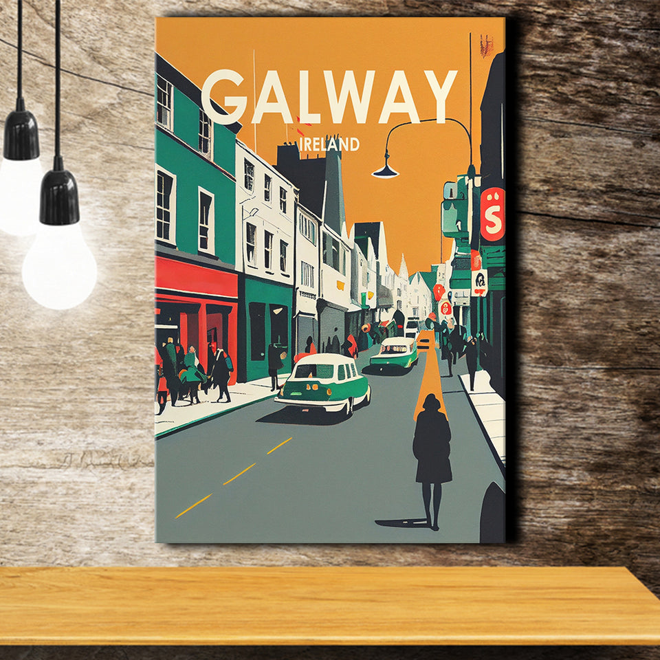 Galway Ireland Retro Art Print ,City Art Print, Large Canvas, Canvas Print Wall Art Home Decor