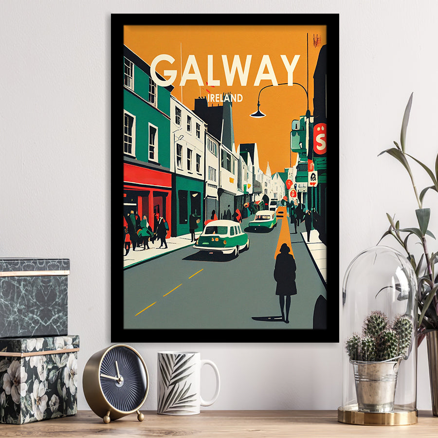 Galway Ireland Retro Art Print, City Art Print, Framed Art Print Wall Art Home Decor, Framed Picture