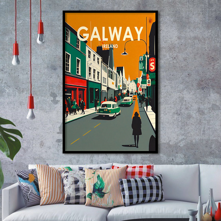 Galway Ireland Retro Art Print, City Art Print, Framed Art Print Wall Art Home Decor, Framed Picture