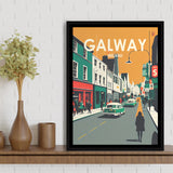 Galway Ireland Retro Art Print, Large Canvas, Framed Canvas Print Wall Art Home Decor, Floating Frame