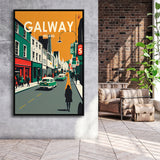 Galway Ireland Retro Art Print, Large Canvas, Framed Canvas Print Wall Art Home Decor, Floating Frame