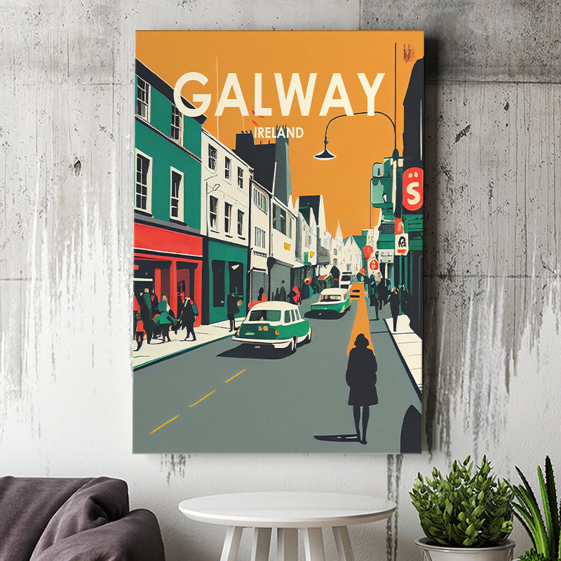 Galway Ireland Retro Art Print ,City Art Print, Large Canvas, Canvas Print Wall Art Home Decor