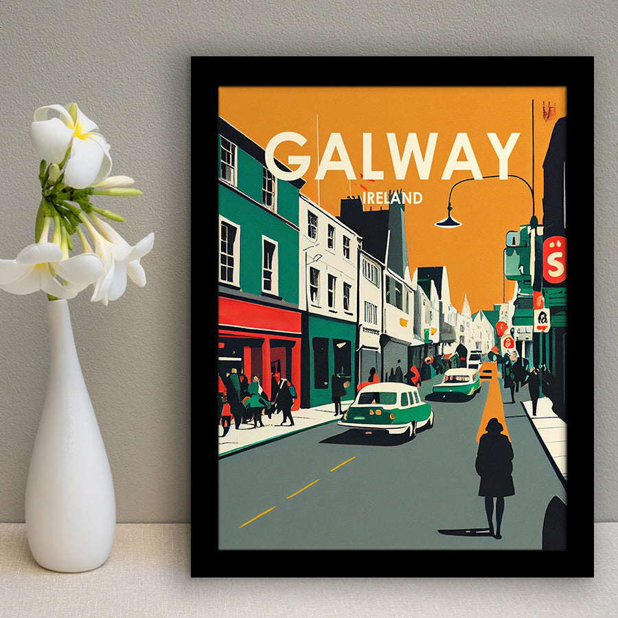 Galway Ireland Retro Art Print, City Art Print, Framed Art Print Wall Art Home Decor, Framed Picture