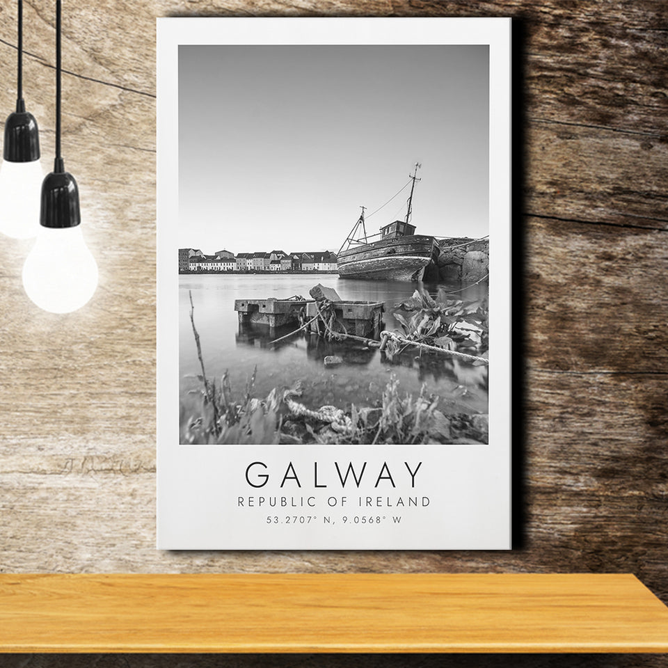 Galway, Republic Of Ireland Black And White Art Canvas Prints Wall Art Home Decor