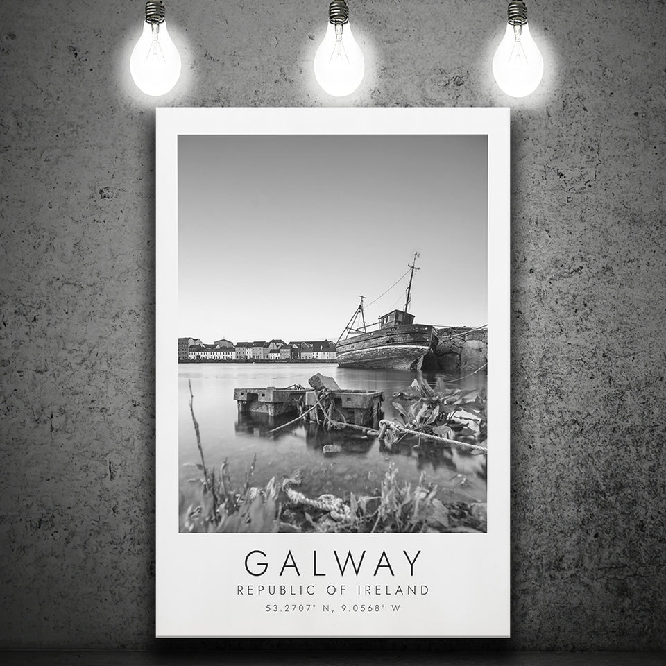 Galway, Republic Of Ireland Black And White Art Canvas Prints Wall Art Home Decor