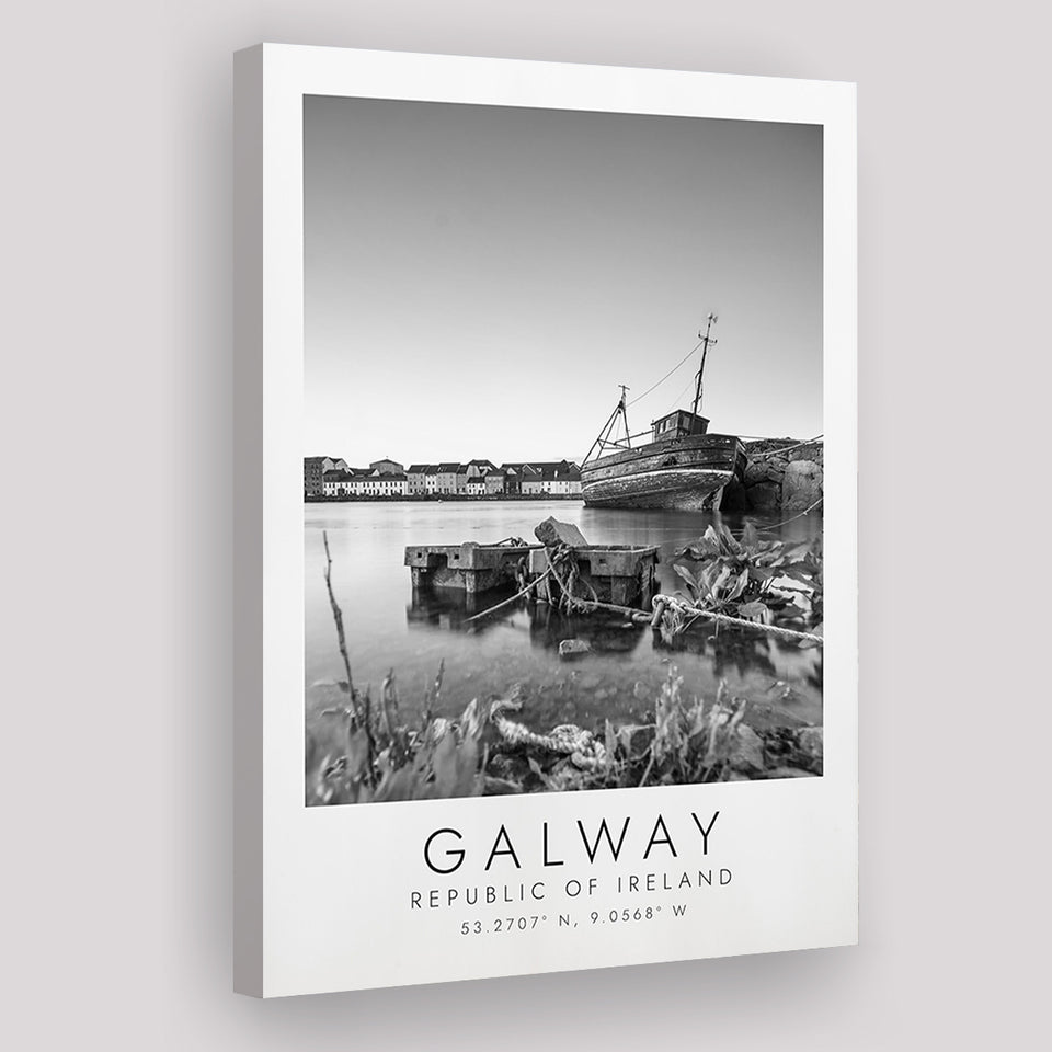 Galway, Republic Of Ireland Black And White Art Canvas Prints Wall Art Home Decor