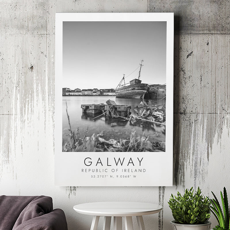 Galway, Republic Of Ireland Black And White Art Canvas Prints Wall Art Home Decor