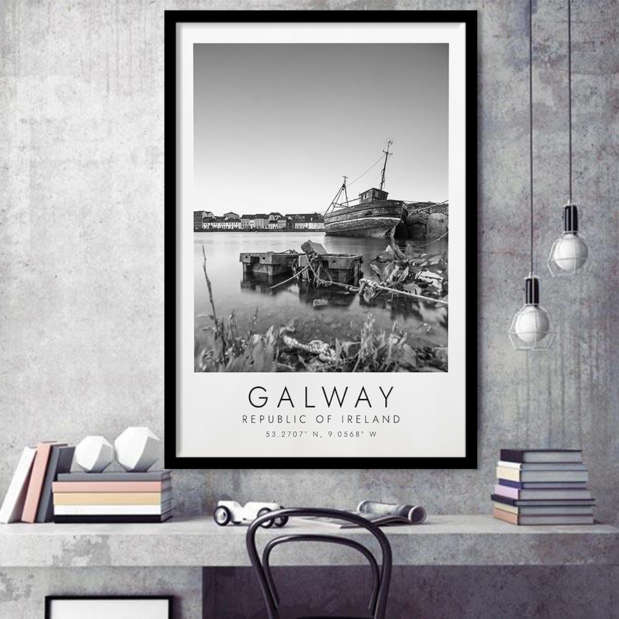 Galway, Republic Of Ireland Black And White Art Framed Art Prints Wall Art Decor, Framed Picture
