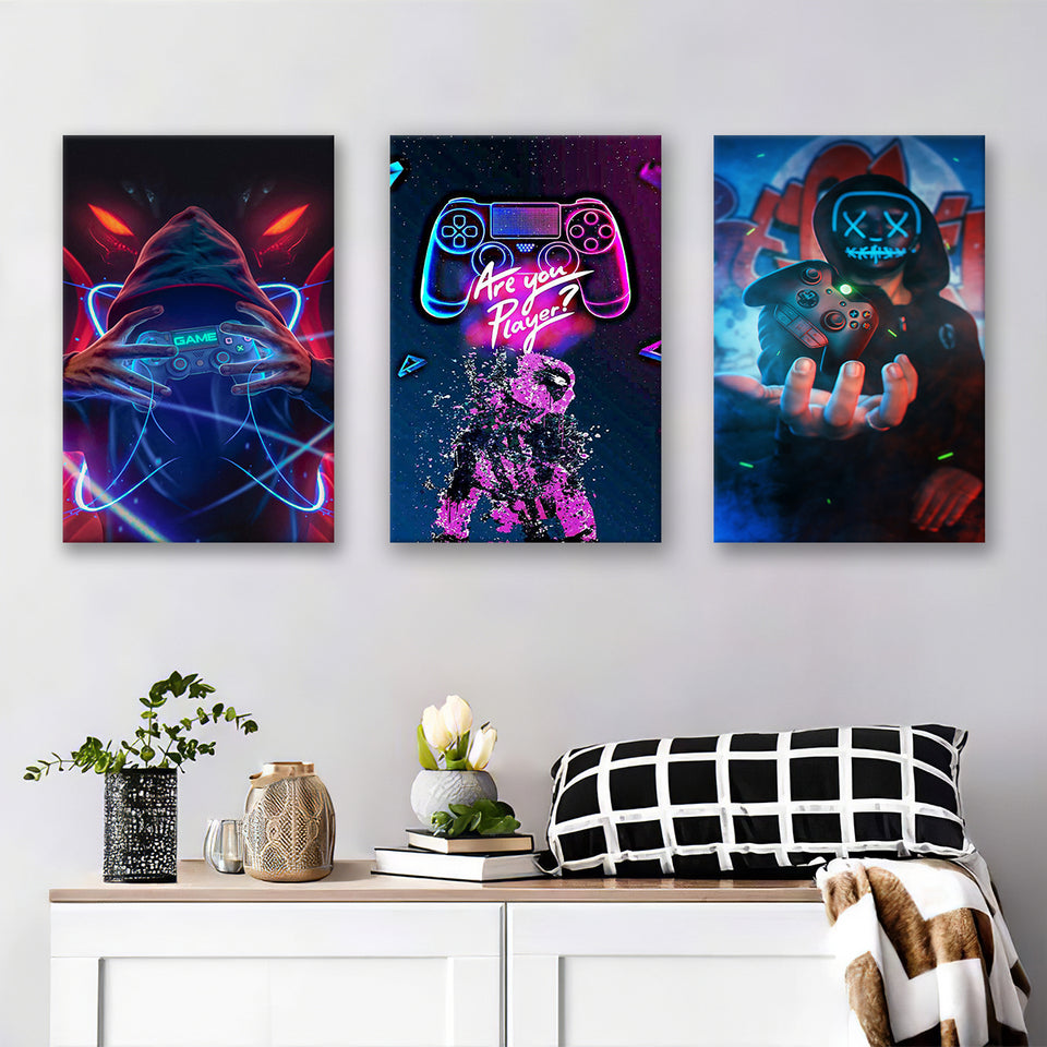 Game Handle Controller Pop Art Canvas Painting Set of 3 Piece Canvas Prints Wall Art Decor