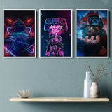 Game Handle Controller Pop Art Painting Set of 3 Piece Framed Canvas Prints Wall Art Decor